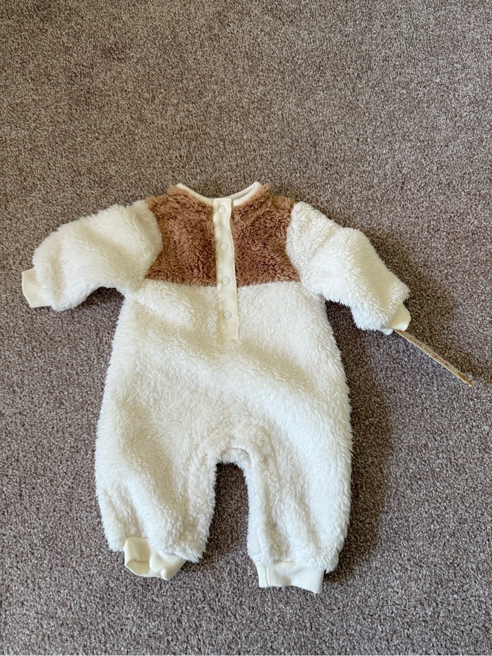 Cozy Cream and Brown Sherpa One-Piece for newborn